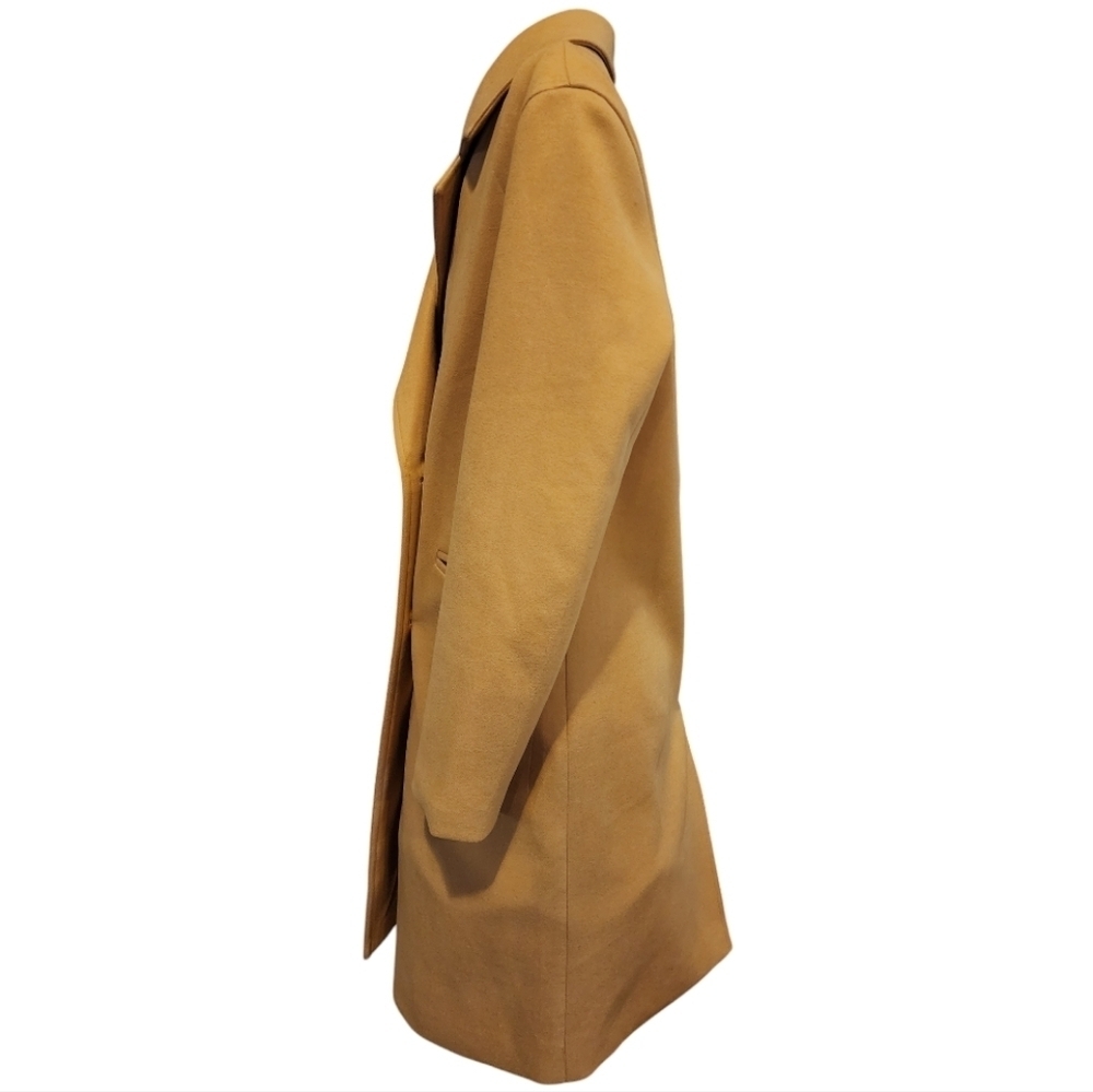 On Trend Camel Double-Breasted Long Coat Small Notch Lapel Fully Lined Classic - Picture 3 of 9